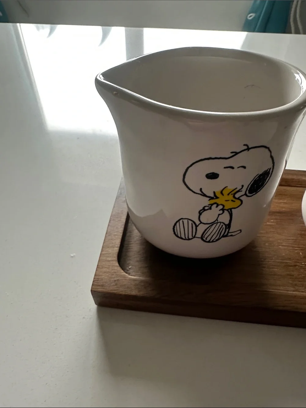Rae Dunn White Ceramic Snoopy Creamer and Sugar Jar Set